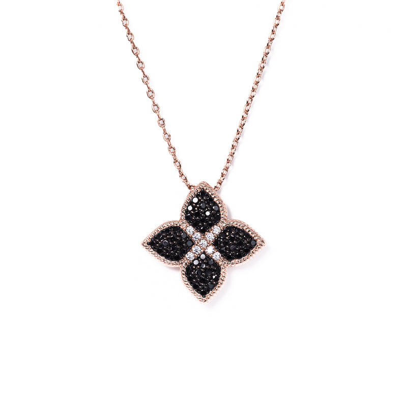Lusso Quadrifoglio Onxy Rose Gold Necklace