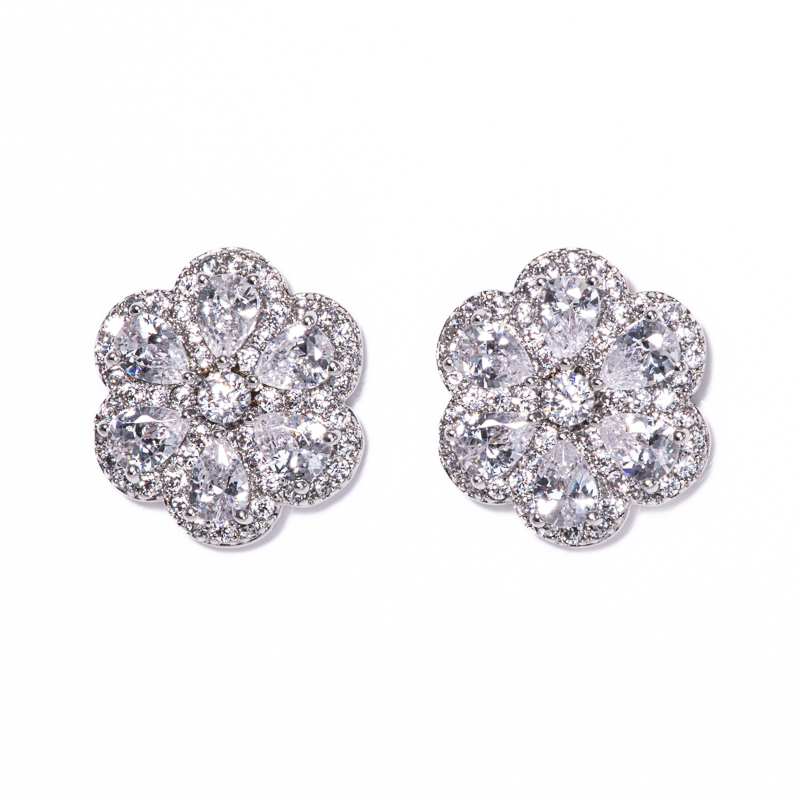 Lusso Fiore Diamond Silver Earrings