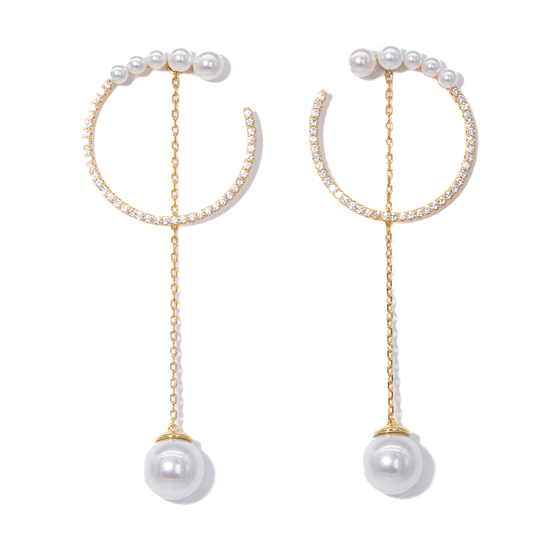 Lusso Arco Golden Pearl Earrings 925