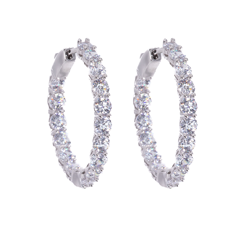 Diamante Silver Hoop Earrings
