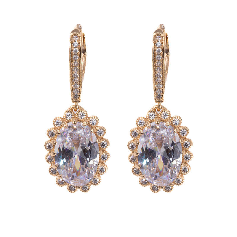 Lusso Ovale Diamond Golden Drop Earrings