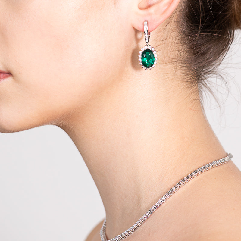 Emerald Oval Drop Earrings