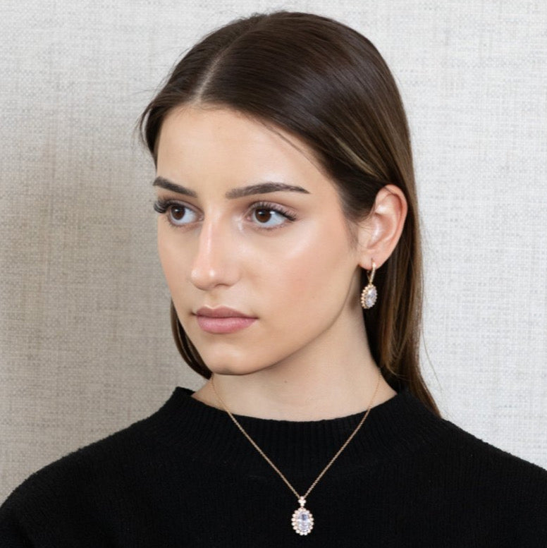 Lusso Ovale Diamond Golden Drop Earrings