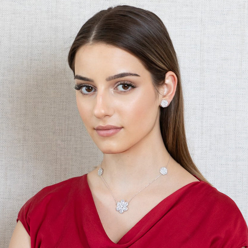 Lusso Fiore Diamond Silver Necklace