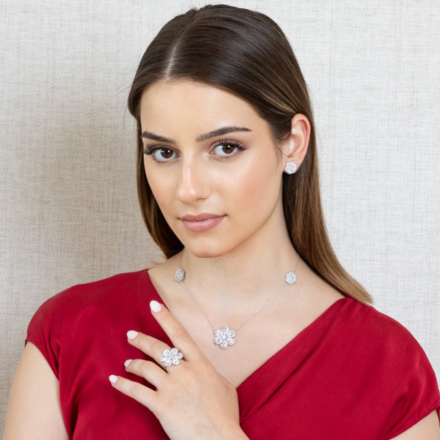 Lusso Fiore Diamond Silver Necklace