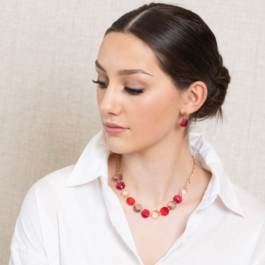 Capri Garnet Esagono Drop Earrings