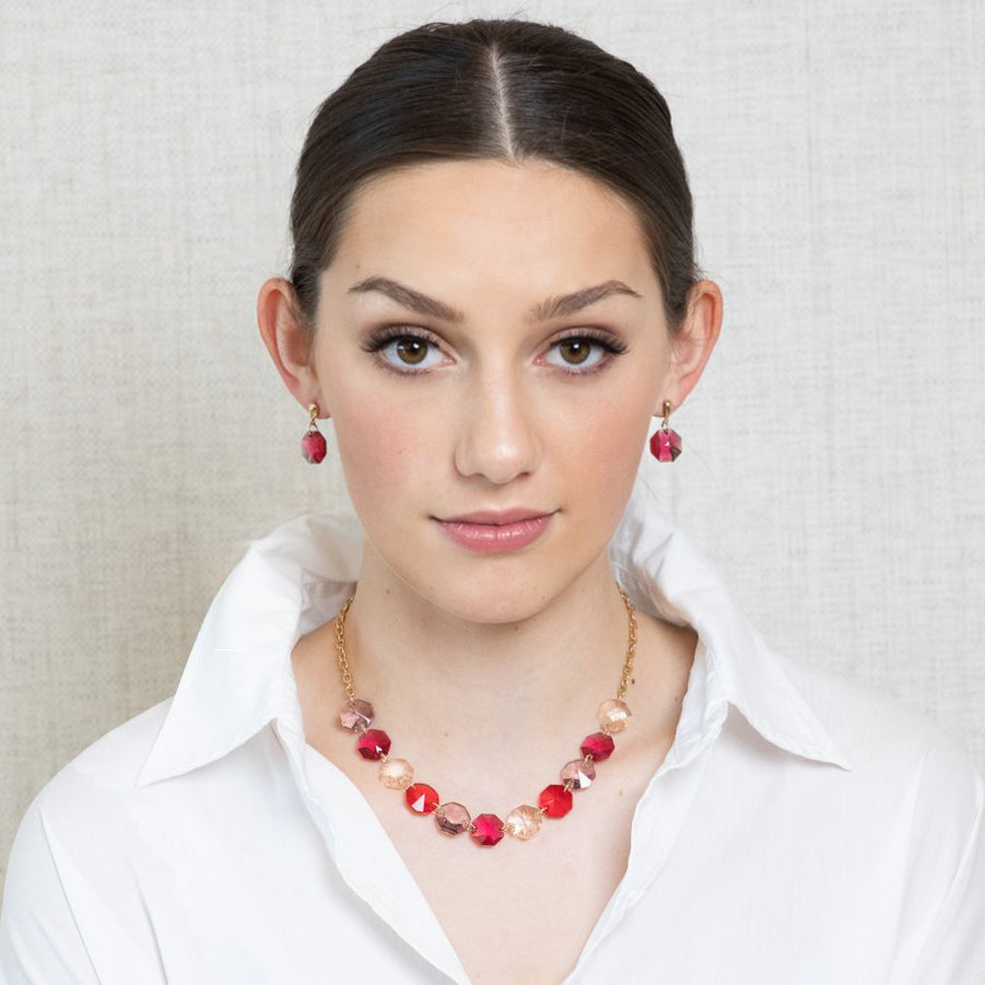 Capri Garnet Esagono Drop Earrings