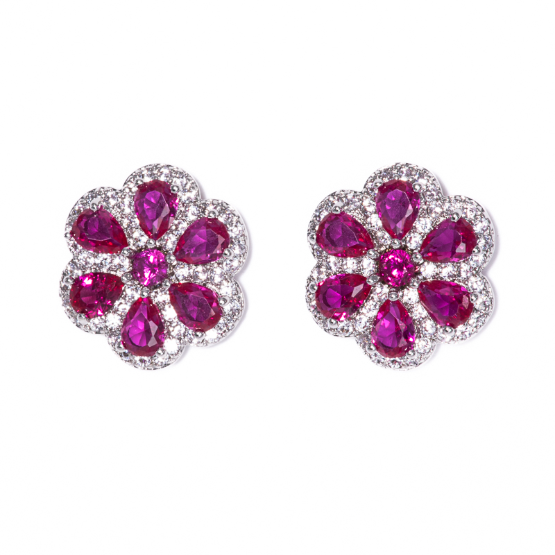 Lusso Fiore Ruby Silver Earrings