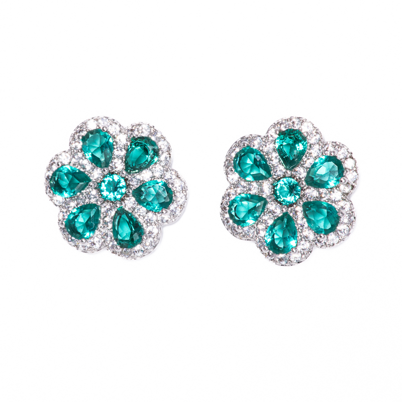 Lusso Fiore Emerald Silver Earrings