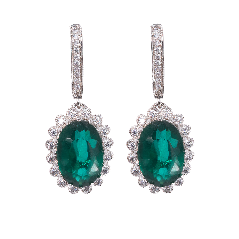 Emerald Oval Drop Earrings