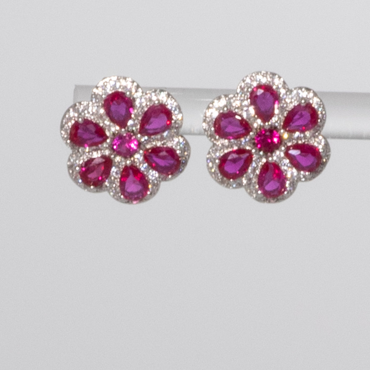 Lusso Fiore Ruby Silver Earrings