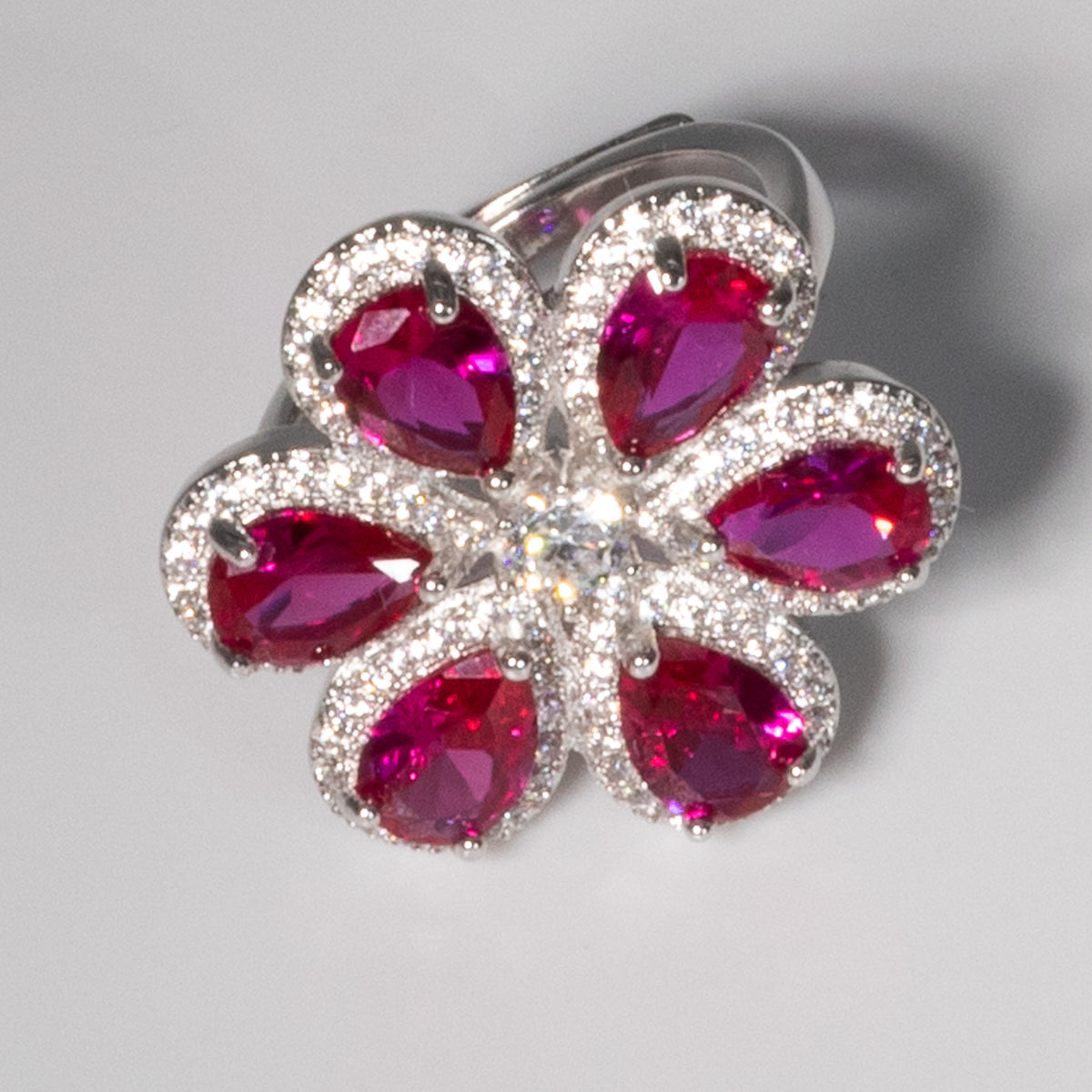 Lusso Fiore Ruby Silver Ring