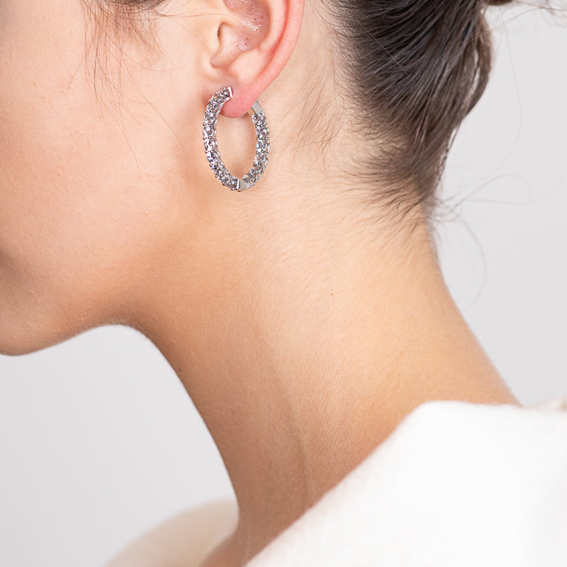 Diamante Silver Hoop Earrings