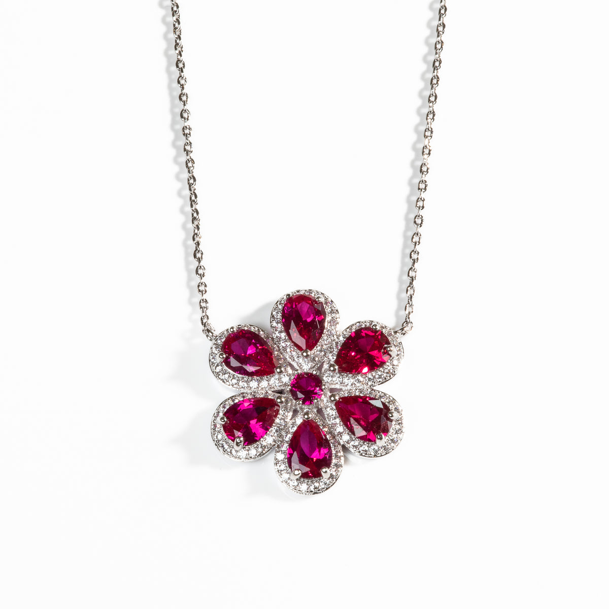 Lusso Fiore Ruby Silver Necklace