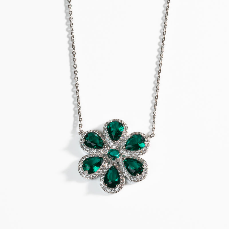 Lusso Fiore Emerald Silver Necklace