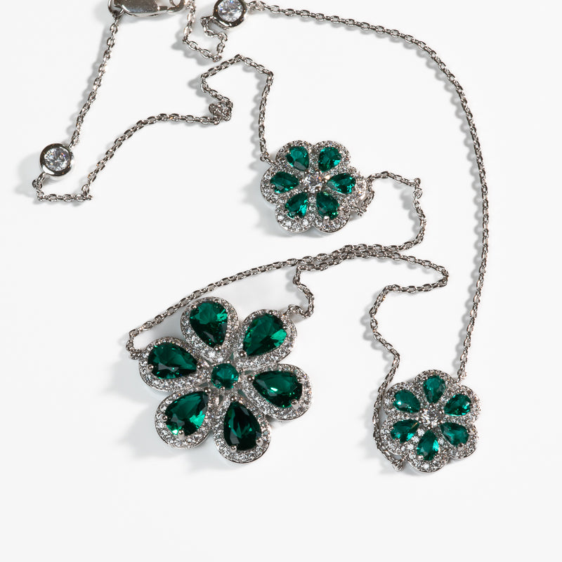 Lusso Fiore Emerald Silver Necklace