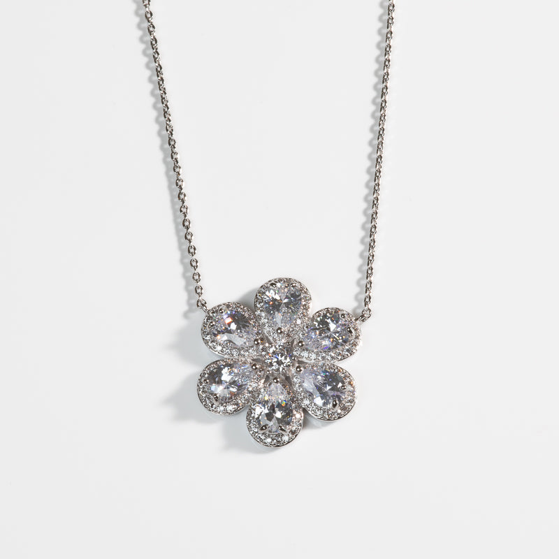Lusso Fiore Diamond Silver Necklace