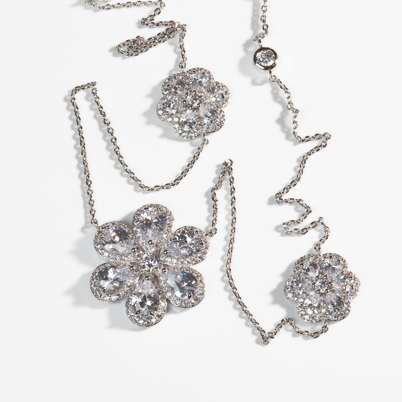 Lusso Fiore Diamond Silver Necklace