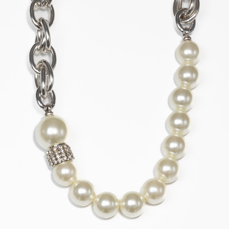 Capri Silver Link Pearl Necklace