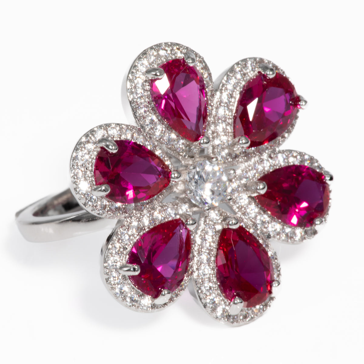 Lusso Fiore Ruby Silver Ring